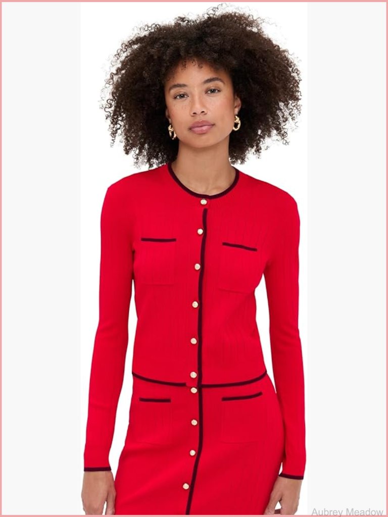 Lightweight Stretch Knit Cardigan With Gold-Tone Hardware